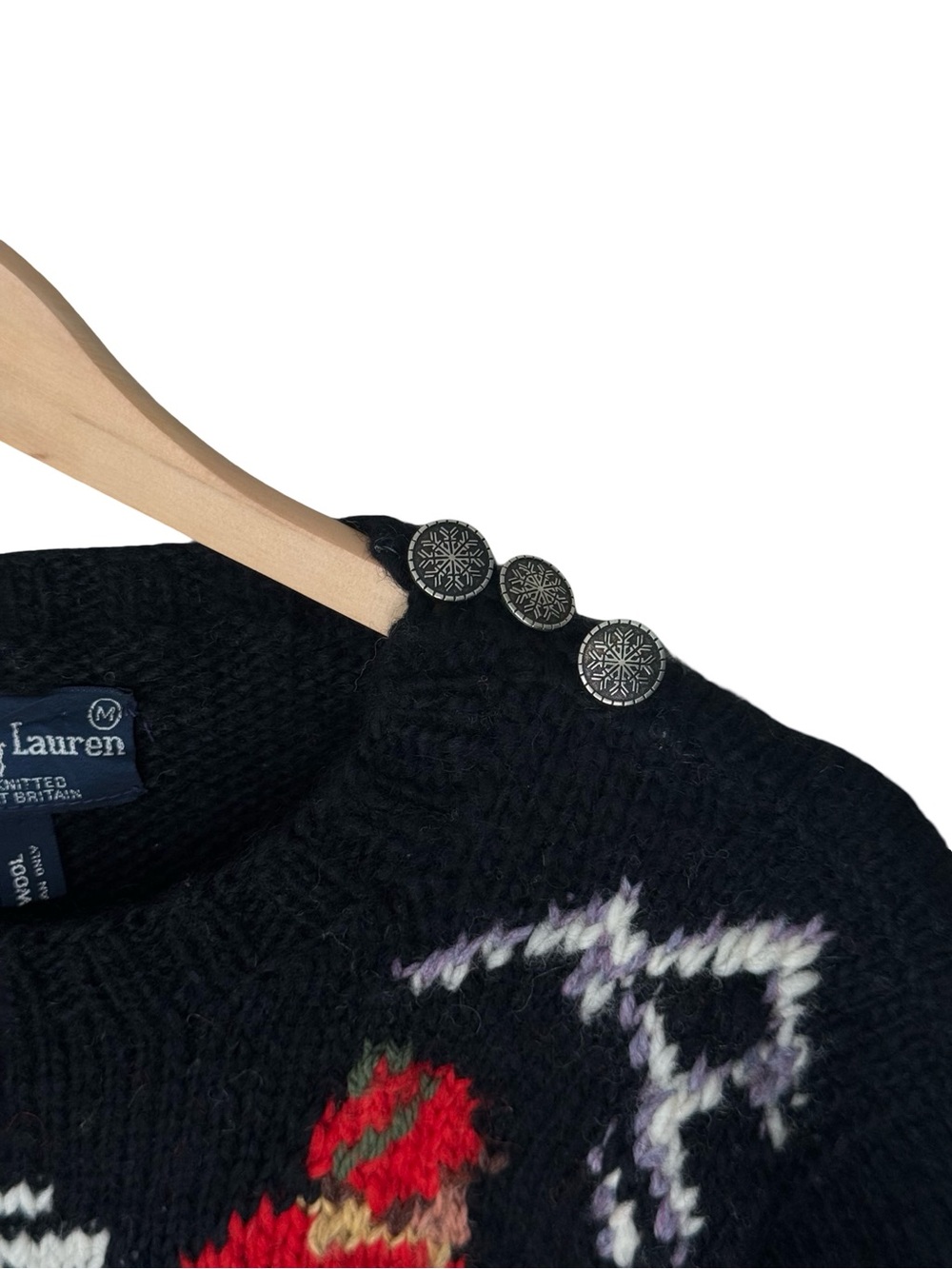 VERY RARE Vintage Ralph Lauren RL83 Hand Knit Skier Winter Wool Sweater Black - Picture 8 of 16